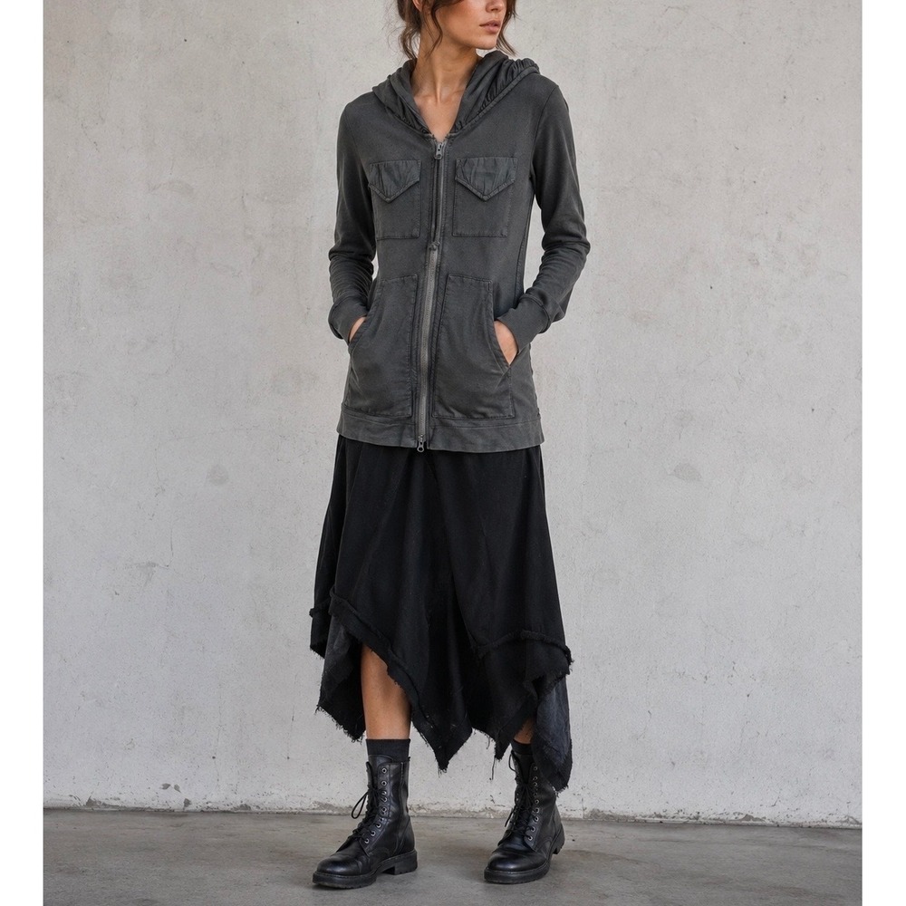 PRAIRIE UNDERGROUND Folk Longline Hoodie 2008 Charcoal Gray